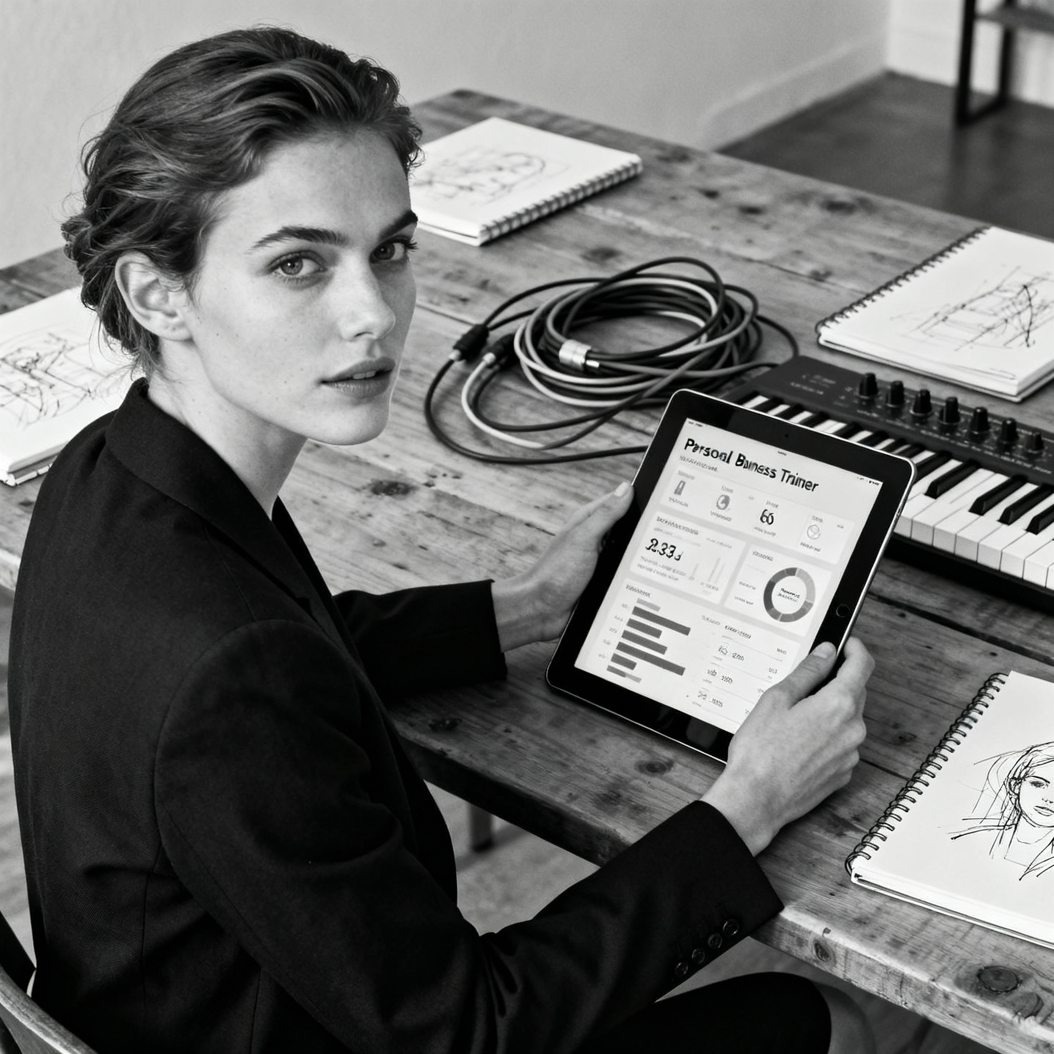 Founder reviewing the Wave Artisans trainer app on a tablet